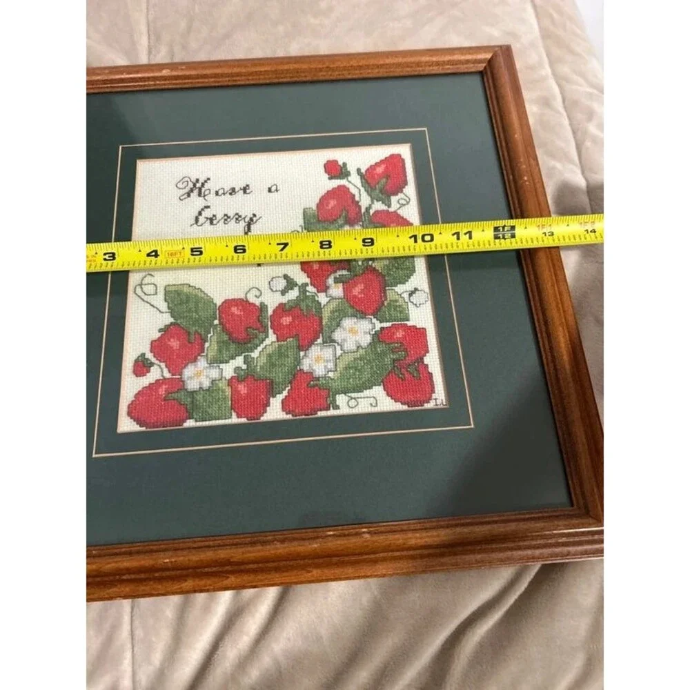 Vintage 1985 Cross Stitch “Have a Berry Nice Day” Strawberry Theme